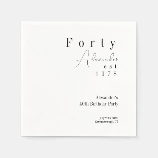 40歳ミニマルの誕生日パーティー スタンダードカクテルナプキン (正面)
