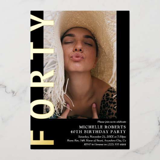 40歳モダンのパーティの招待状 箔招待状 (正面)