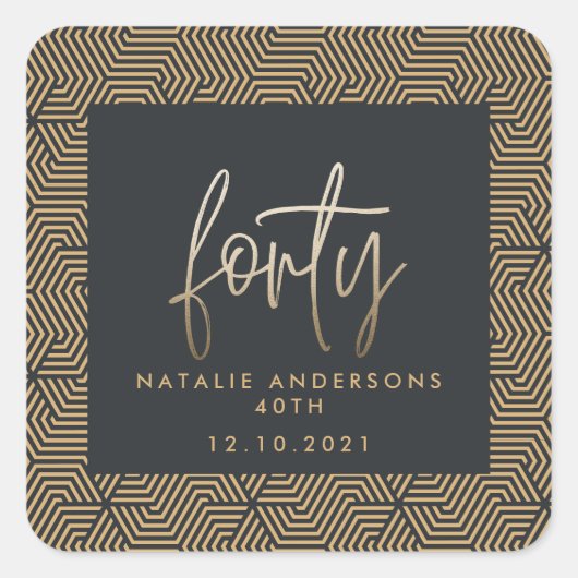 40歳モダンの誕生日シンプルのスタイリッシュスクリプエレガントト スクエアシール (正面)