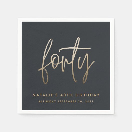 40歳モダンの誕生日シンプルのスタイリッシュスクリプエレガントト スタンダードカクテルナプキン (正面)