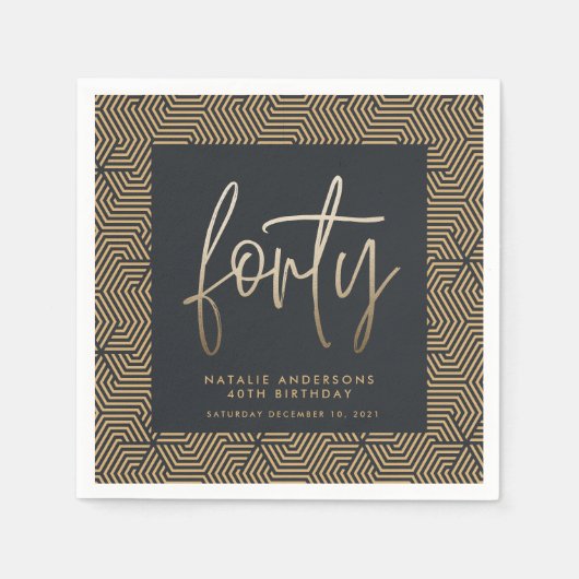40歳モダンの誕生日シンプルのスタイリッシュスクリプエレガントト スタンダードカクテルナプキン (正面)