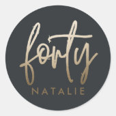 40歳モダンの誕生日シンプルのスタイリッシュスクリプエレガントト ラウンドシール (正面)