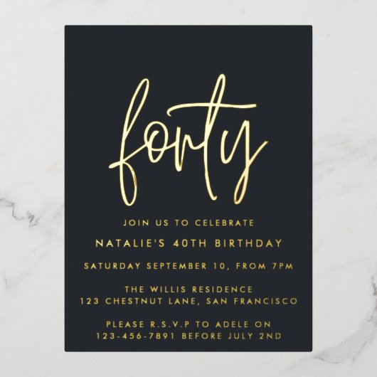 40歳モダンの誕生日シンプルスタイリッシュエレガント 箔シーズンポストカード (正面)