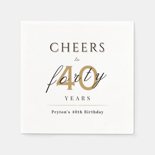 40歳モダンの誕生日パーティーに古典的な応援 スタンダードカクテルナプキン (正面)