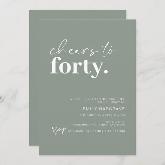 40歳モダンの誕生日パーティーへのセージ応援 招待状 (正面/裏面)