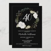 40歳モダンの誕生日パーティーフローラリース金ゴールド 招待状 (正面/裏面)