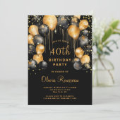 40歳モダンの誕生日パーティーブラック金ゴールド 招待状 (スタンド正面)