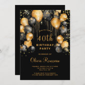 40歳モダンの誕生日パーティーブラック金ゴールド 招待状 (正面/裏面)