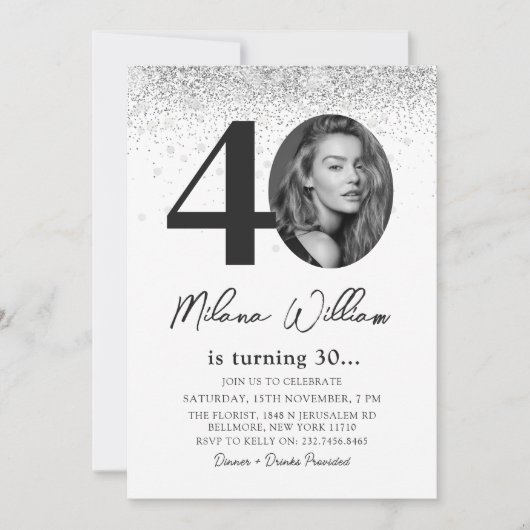 40歳モダンの誕生日パーティー写真招待状 招待状 (正面)