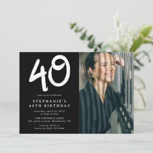 40歳モダンの誕生日パーティー写真 招待状 (スタンド正面)