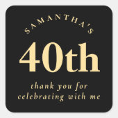 40歳モダンの誕生日ブラックと金ゴールド スクエアシール (正面)