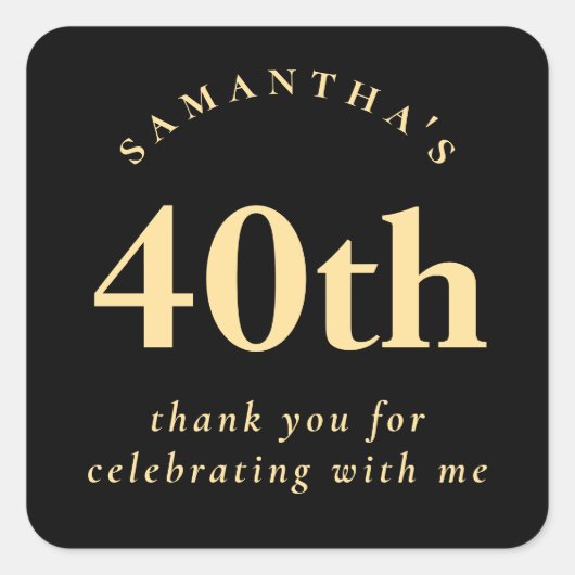 40歳モダンの誕生日ブラックと金ゴールド スクエアシール (正面)