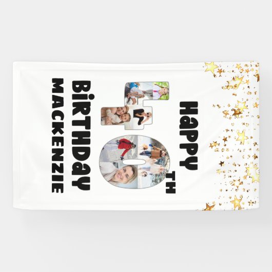 40歳モダンの誕生日7フォトコラージュのナンバーズ星 横断幕 (横)