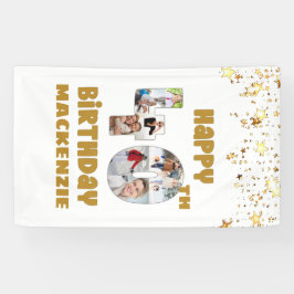 40歳モダンの誕生日7フォトコラージュ番号金ゴールド 横断幕