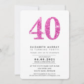 40歳モダンスタイリッシュ生誕生日パーティーピンクグリッター40 招待状 (正面)