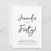 40歳モダンミニマル誕生日スクリプトブラック&ホワイト 招待状 (正面)