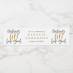 40歳モダン誕生日の黒人金ゴールドタイポグラフィ ペットボトルラベル