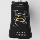 40歳モダン誕生日の黒金ゴールドタイポグラフィゴルフ ゴルフヘッドカバー (回転90)