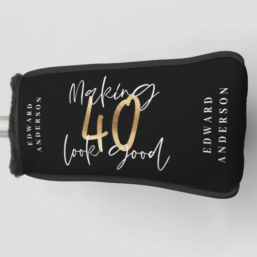 40歳モダン誕生日の黒金ゴールドタイポグラフィゴルフ ゴルフヘッドカバー (正面)