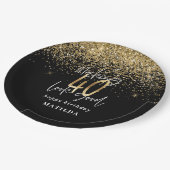 40歳モダン誕生日タイポグラフィ金ゴールドグリッターパーティー ペーパープレート (アングル)