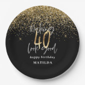 40歳モダン誕生日タイポグラフィ金ゴールドグリッターパーティー ペーパープレート (正面)