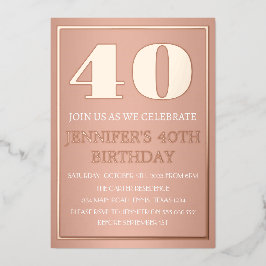 40歳モダン誕生日バラ金箔QRコードグラム 箔招待状