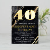 40歳モダン誕生日ブラックゴールドフォイルQRコード 箔招待状 (立ち正面)