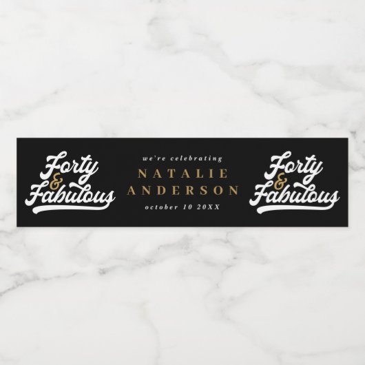 40歳モダン誕生日ブラック金ゴールドタイポグラフィ水b ペットボトルラベル (シングルラベル)