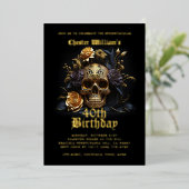 40歳モダン誕生日金ゴールドスカルバラ 箔招待状 (立ち正面)