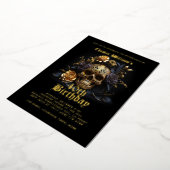 40歳モダン誕生日金ゴールドスカルバラ 箔招待状 (回転した状態)