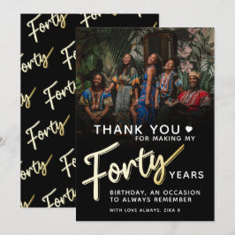 40歳モダン金ゴールドブラック40歳の文字 サンキューカード