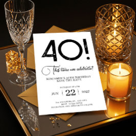 40歳ユニークの誕生日を保存するミニマル 招待状