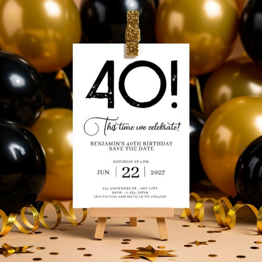 40歳ユニークの誕生日を保存するミニマル 招待状