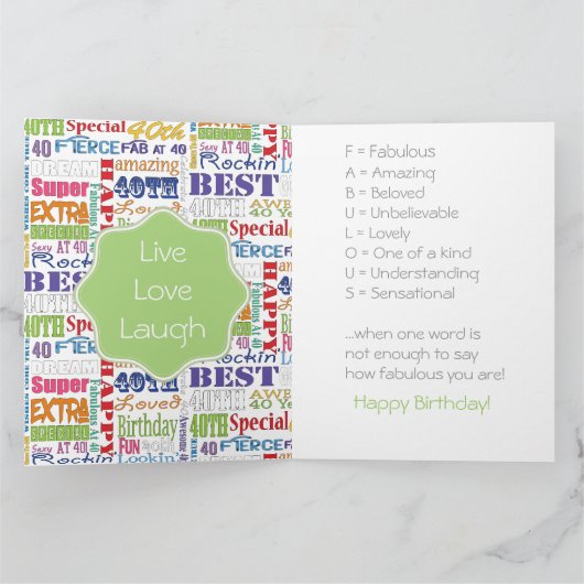 40歳ユニークの誕生日パーティープレゼント カード (内部)