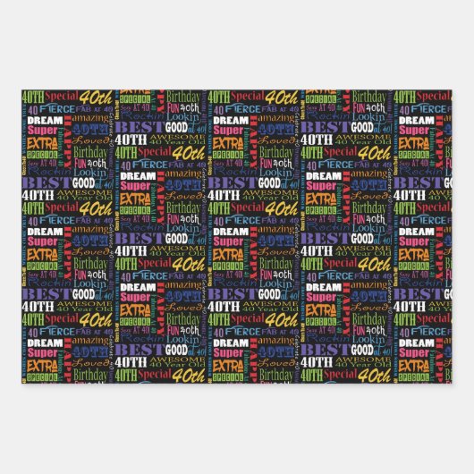 40歳ユニークの誕生日パーティープレゼント ラッピングペーパーシート (正面3)