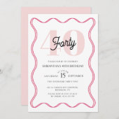 40歳レトロウェーブボーダー40歳の誕生日 招待状 (正面/裏面)