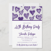 40歳招待状かわいいハート紫 招待状 (正面)