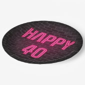 40歳白熱［赤熱］光を放つの誕生日にピンクのネオンため息 ペーパープレート (アングル)