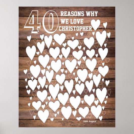 40歳素朴誕生日のゲストブックポスター ポスター (正面)