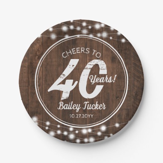 40歳素朴誕生日ストリングライツバースデーパーティー ペーパープレート (正面)