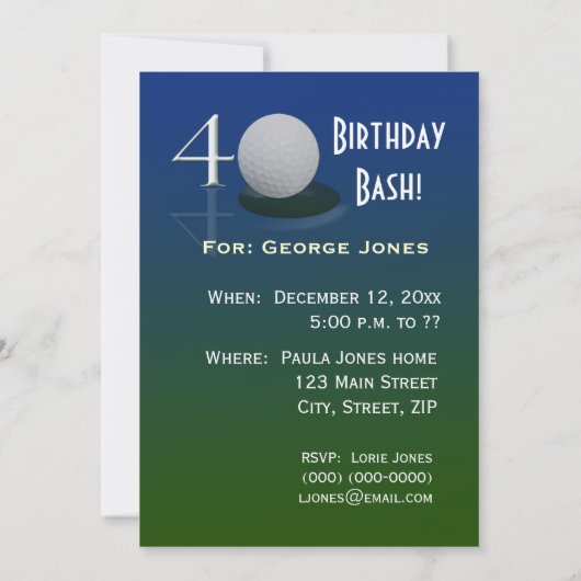 40歳誕生日お祝い招待状-ゴルフ 招待状 (裏面)