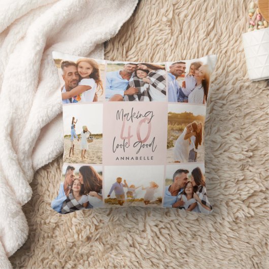 40歳誕生日のピンク色のグリッター写真ガーリーコラージュ クッション (ブランケット)