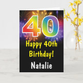 40歳誕生日の虹カラフル花火カード カード (黄色い花)