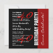 40歳誕生日の黒い赤の白い脚エレガント本 招待状 (正面)