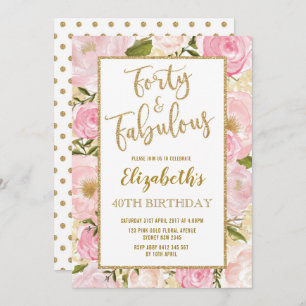 40歳誕生日の40歳、素晴らしいピンクの金ゴールドフローラ 招待状