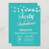 40歳誕生日インビテーションアクアターコイズファボウ 招待状 (正面/裏面)