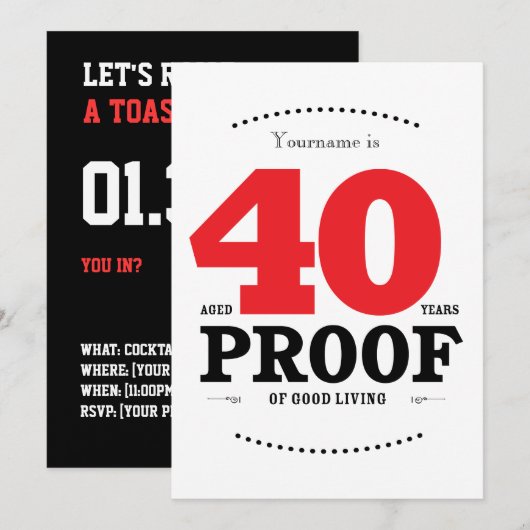 40歳誕生日カクテル&応援 招待状 (正面/裏面)