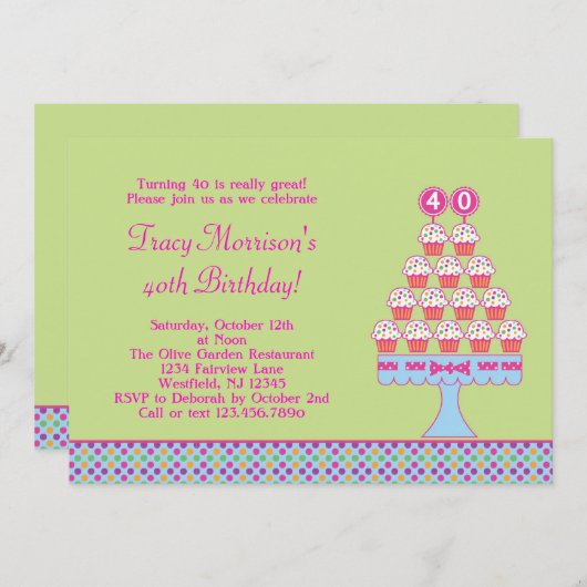 40歳誕生日カップケーキ招待状 招待状 (正面/裏面)