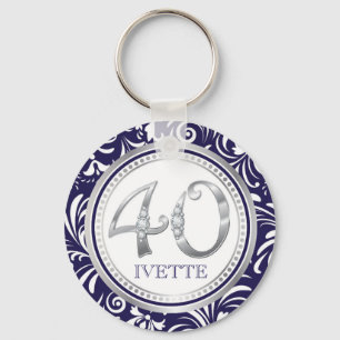 40歳誕生日キーチェーン-ネイビーブルー&シルバー キーホルダー