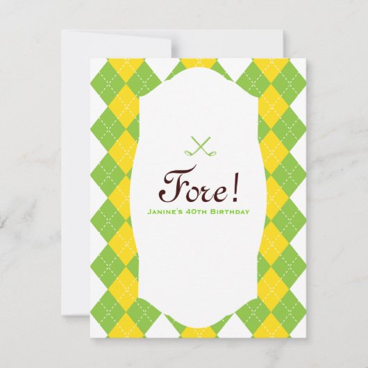 40歳誕生日ゴルフアーガイル柄のパーティー 招待状 (正面)